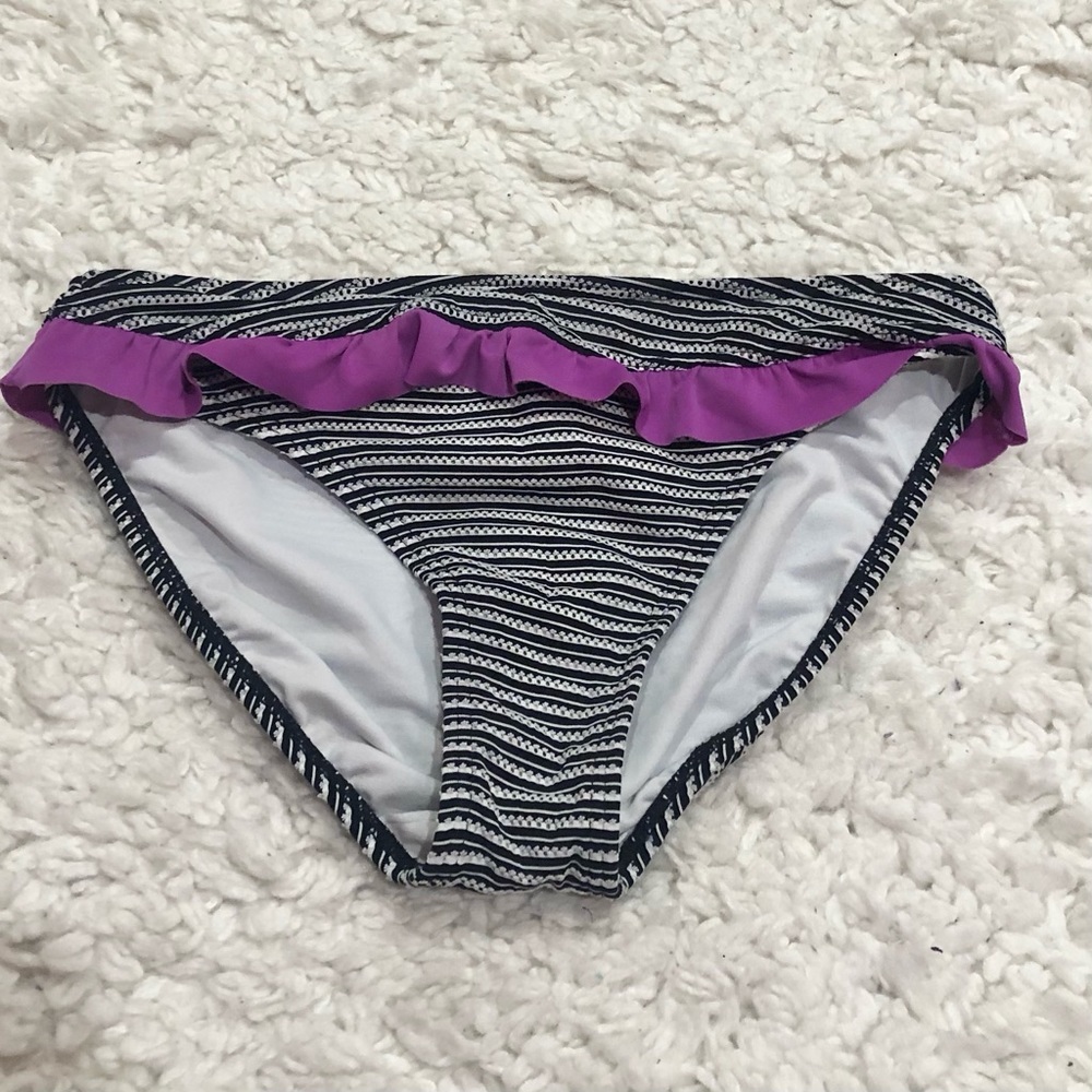 Billabong Striped Ruffle Bikini Bottoms Black White Purple XS‎